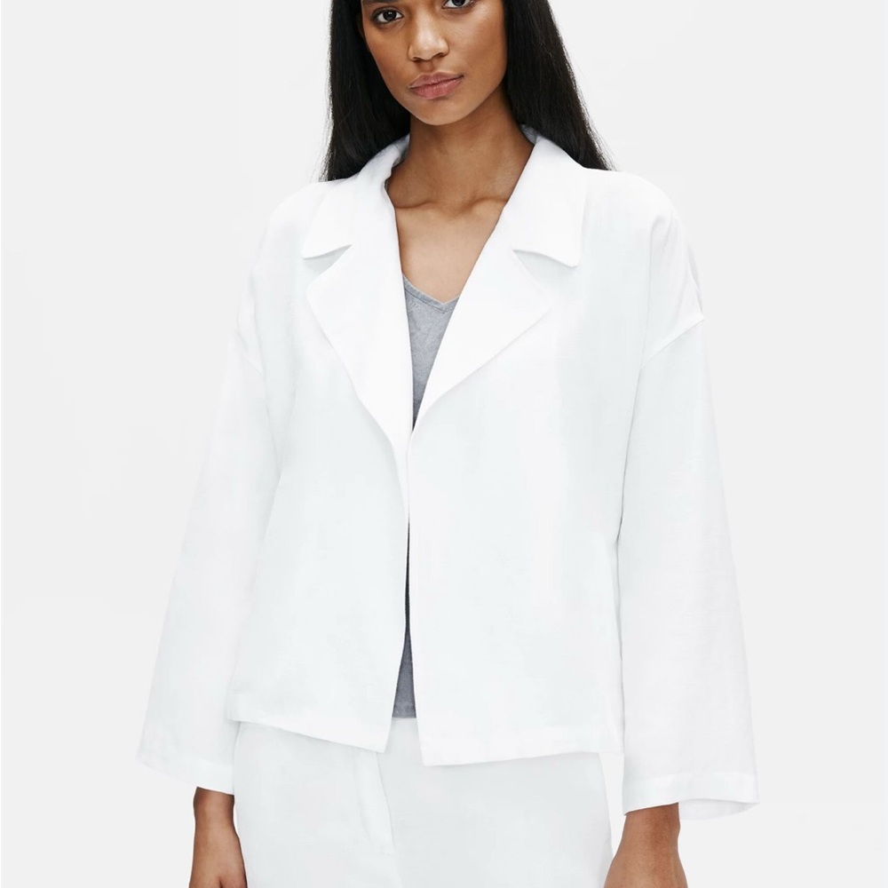 Eileen Fisher White Open-Front Boxy Blazer